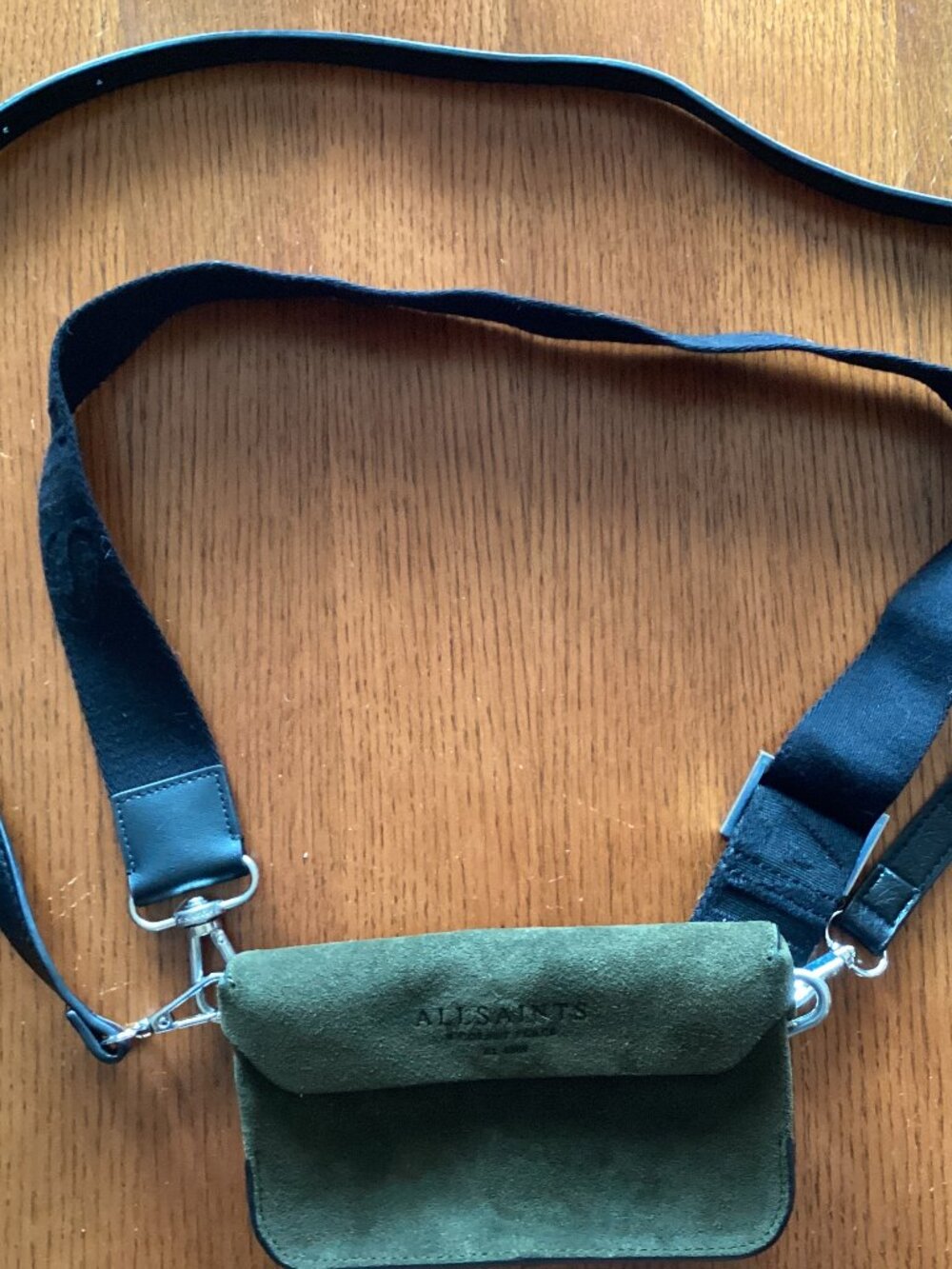 AllSaints Convertible Olive green suede small wallet/clutch (NWOT) for phone